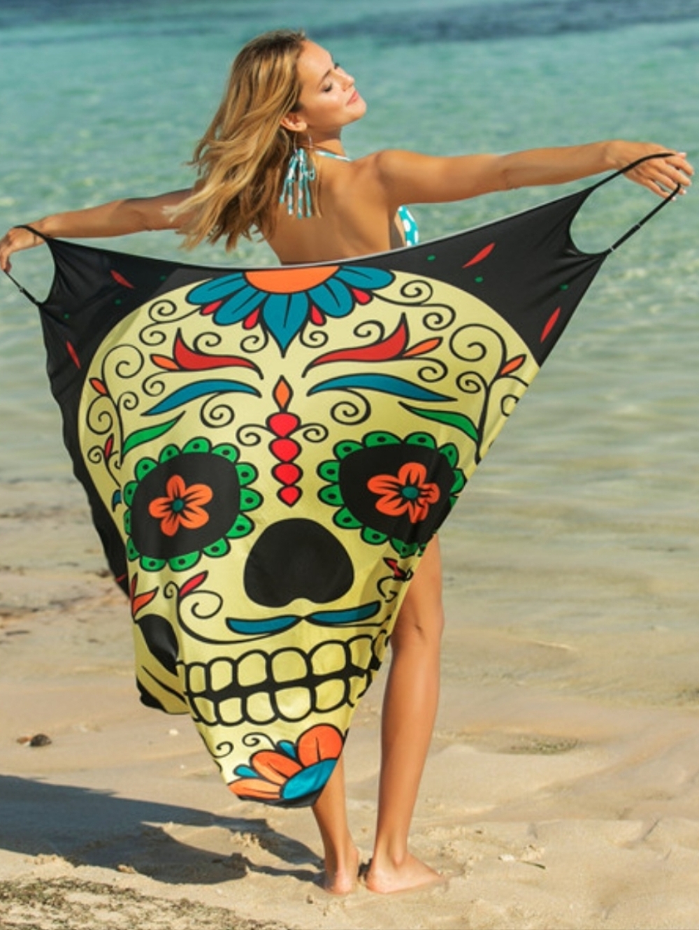 Beach Babe Wrap Cover Up - Yellow Skull